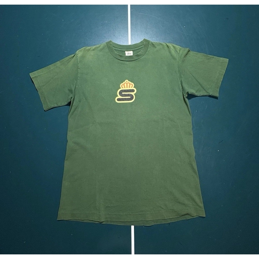 Vintage‎ 90s Stussy Crown Single Stitch T Shirt Large Made USA Faded Green Rare